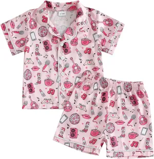 Western Baby Girl Silk Pajamas Set Cowgirl Button Down Short Sleeve Shirts Tops Shorts 2 Piece Satin Pj Lounge Set