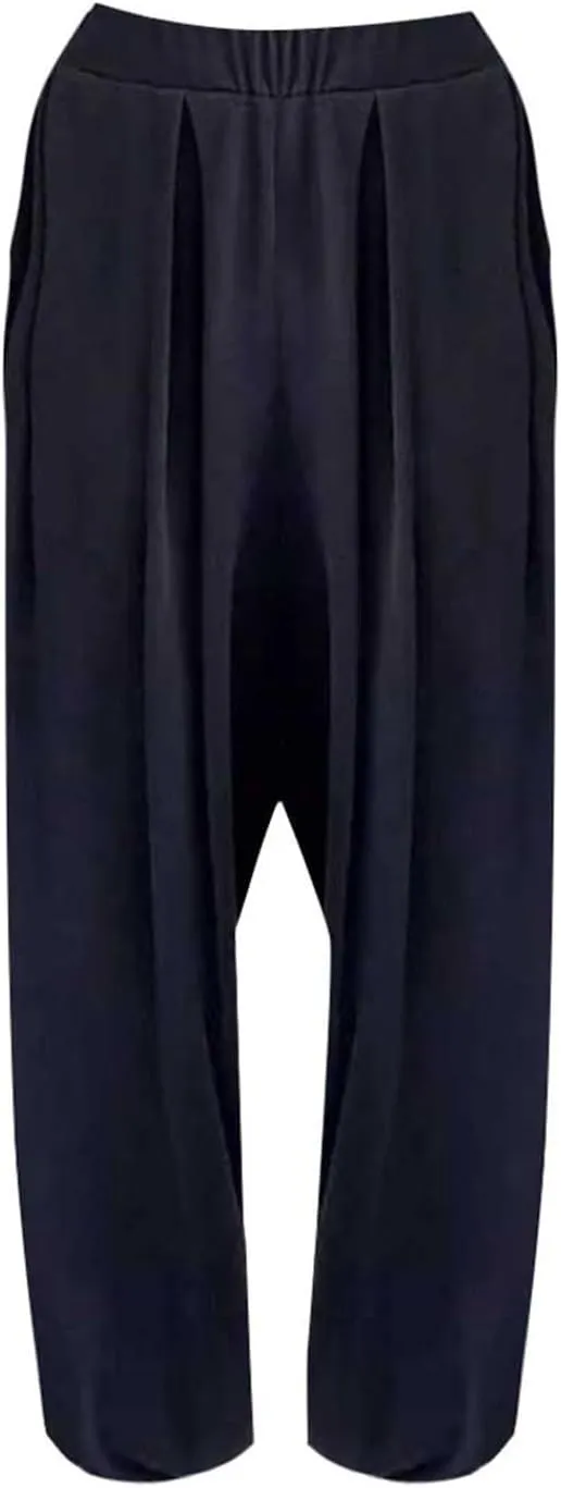 Women Elastic Waist Drawstring Harem Pants Casual Wide Leg Ankle Length Yoga Pants with Side Pockets Lightweight Pants