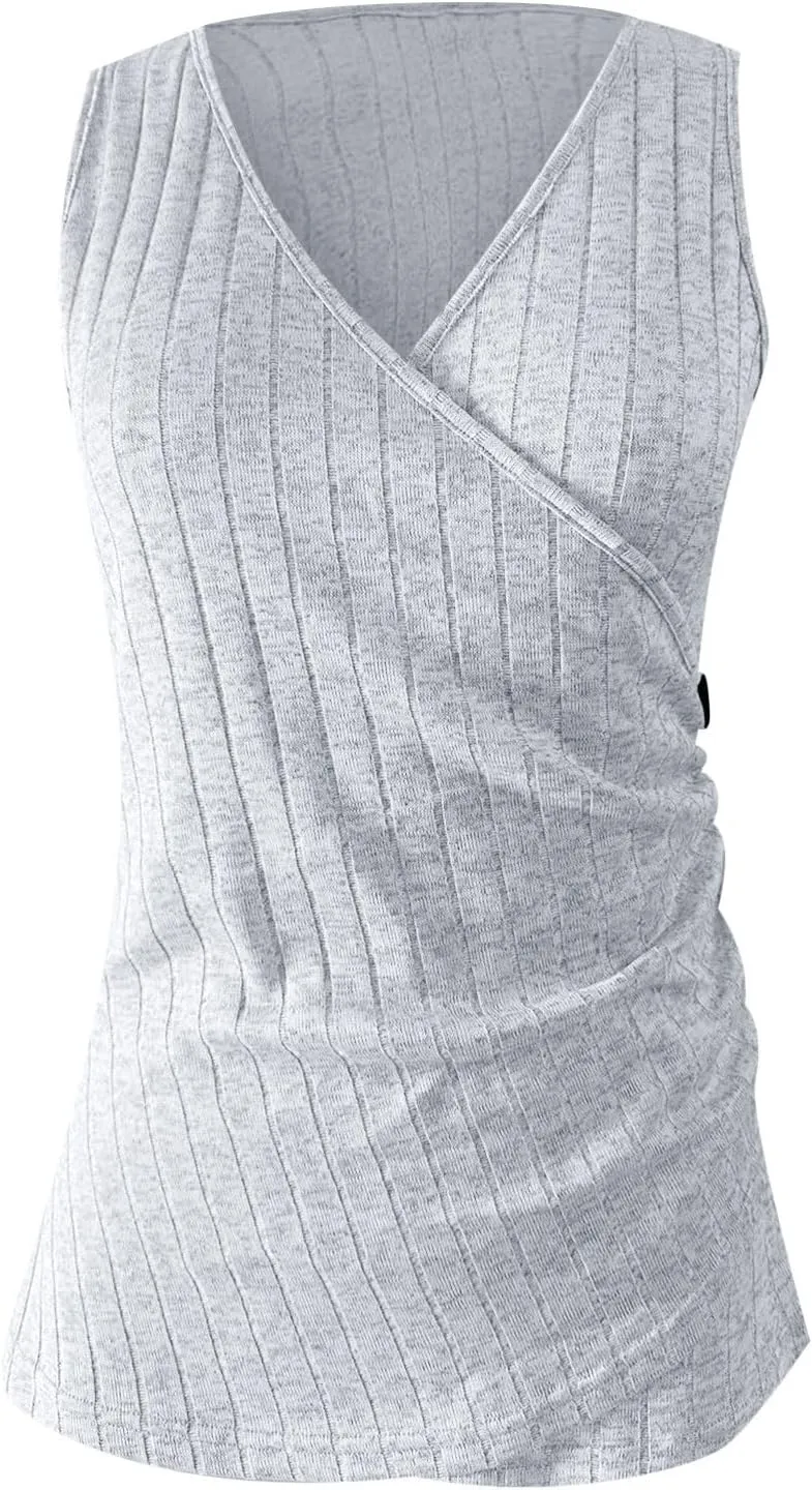 Women Fashion Casual Sleeveless Solid Color Top Shirt Vest V Neck Tanks 4th