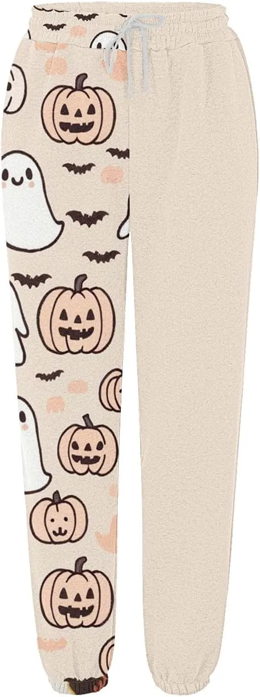 Women Halloween Sweatpants High Waisted Print Casual Pants Sweatpants Pants Ghost Print Joggers High Young Adult
