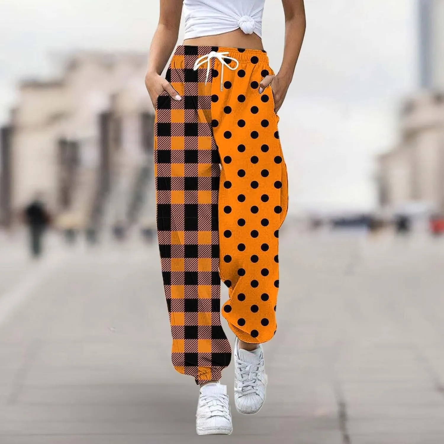 Women Halloween Sweatpants High Waisted Print Casual Pants Sweatpants Pants Ghost Print Joggers High Young Adult