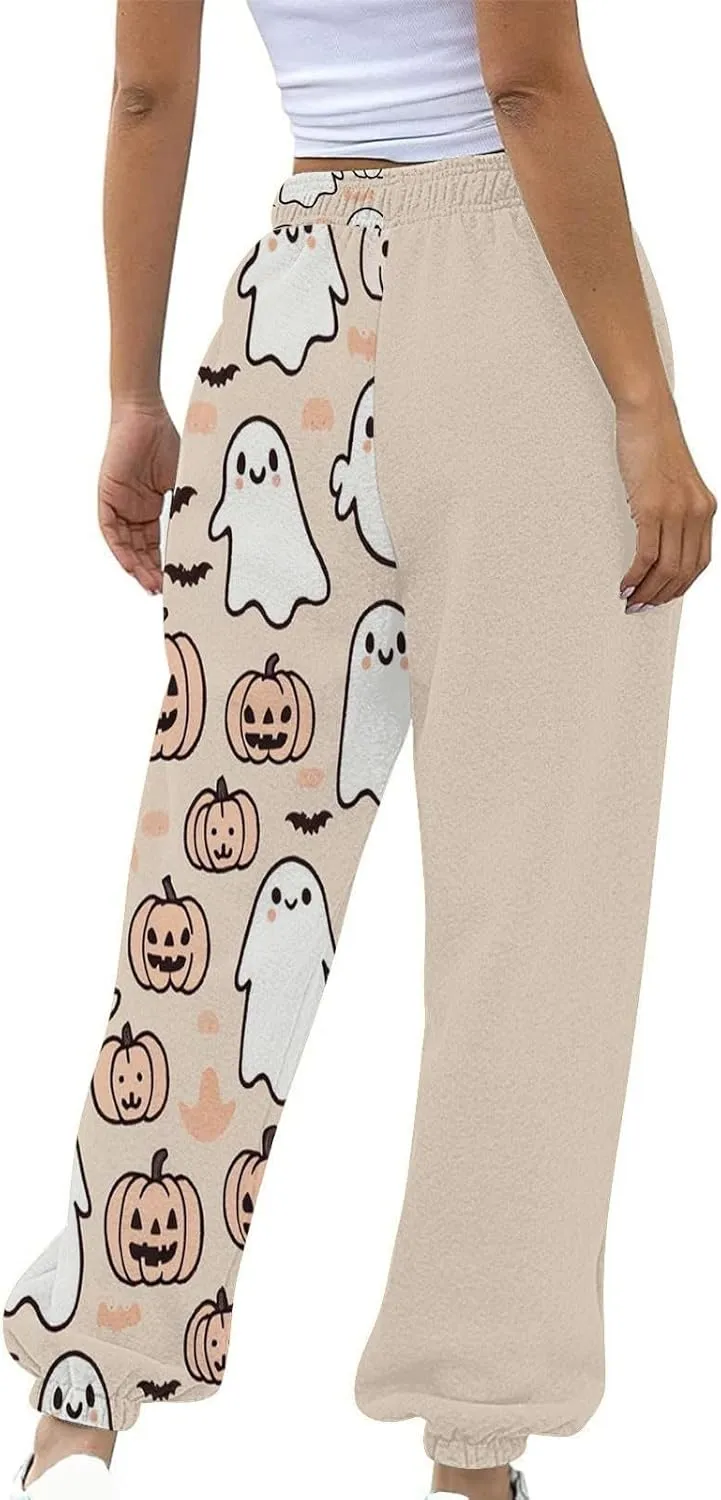 Women Halloween Sweatpants High Waisted Print Casual Pants Sweatpants Pants Ghost Print Joggers High Young Adult