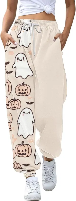 Women Halloween Sweatpants High Waisted Print Casual Pants Sweatpants Pants Ghost Print Joggers High Young Adult