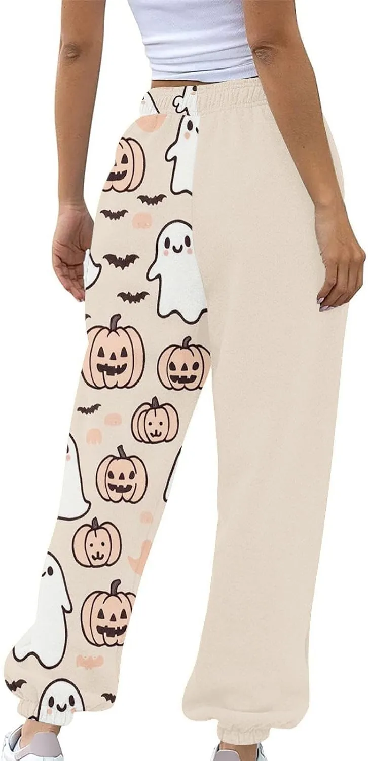 Women Halloween Sweatpants High Waisted Print Casual Pants Sweatpants Pants Ghost Print Joggers High Young Adult