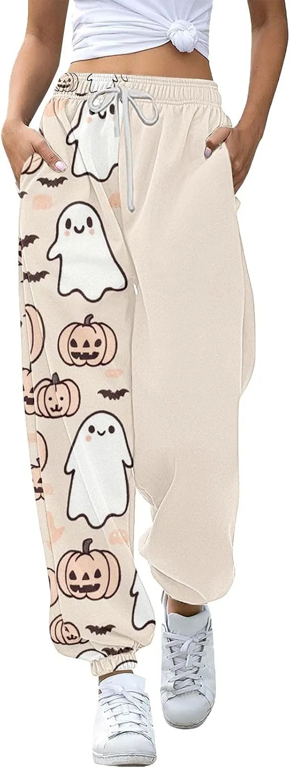 Women Halloween Sweatpants High Waisted Print Casual Pants Sweatpants Pants Ghost Print Joggers High Young Adult