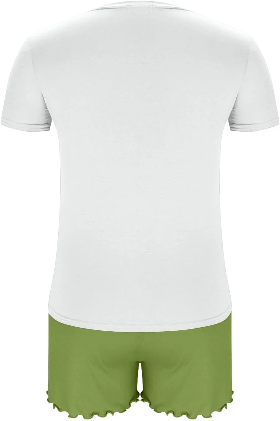 Women Lettuce Trim Shorts Pajamas Set Modal Cotton 2 Piece Sleepwear with Short Sleeve V Neck T-Shirt Comfy Homewear