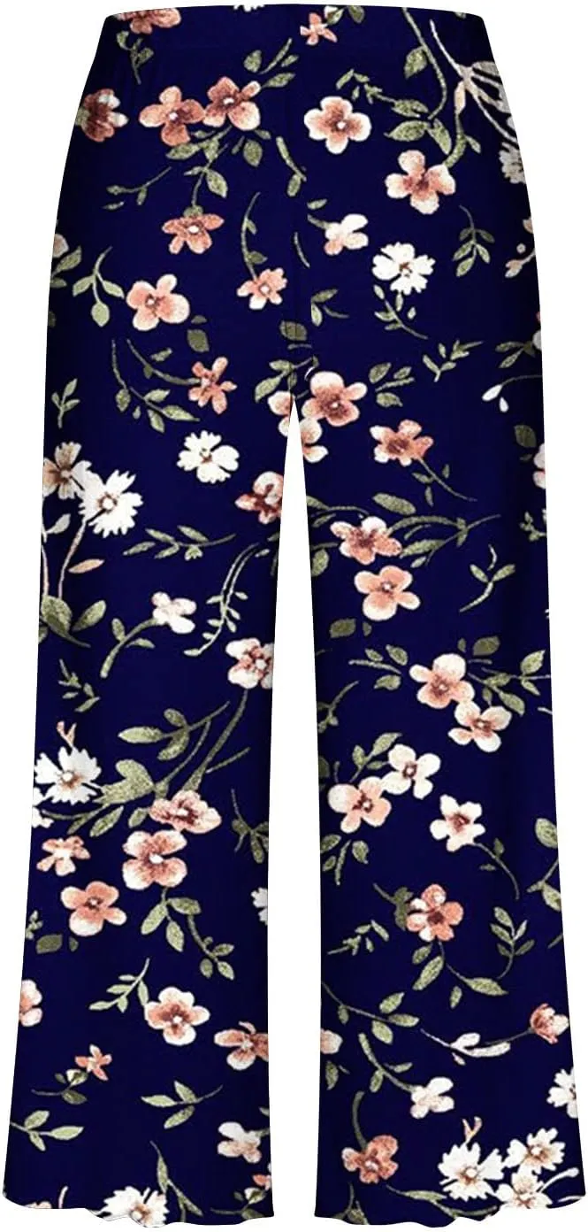 Women Lounge Set Short Sleeve Sleepwear 2 Piece Capri Pajamas Sets Casual Tops Pants Ladies Summer Pjs with Pockets