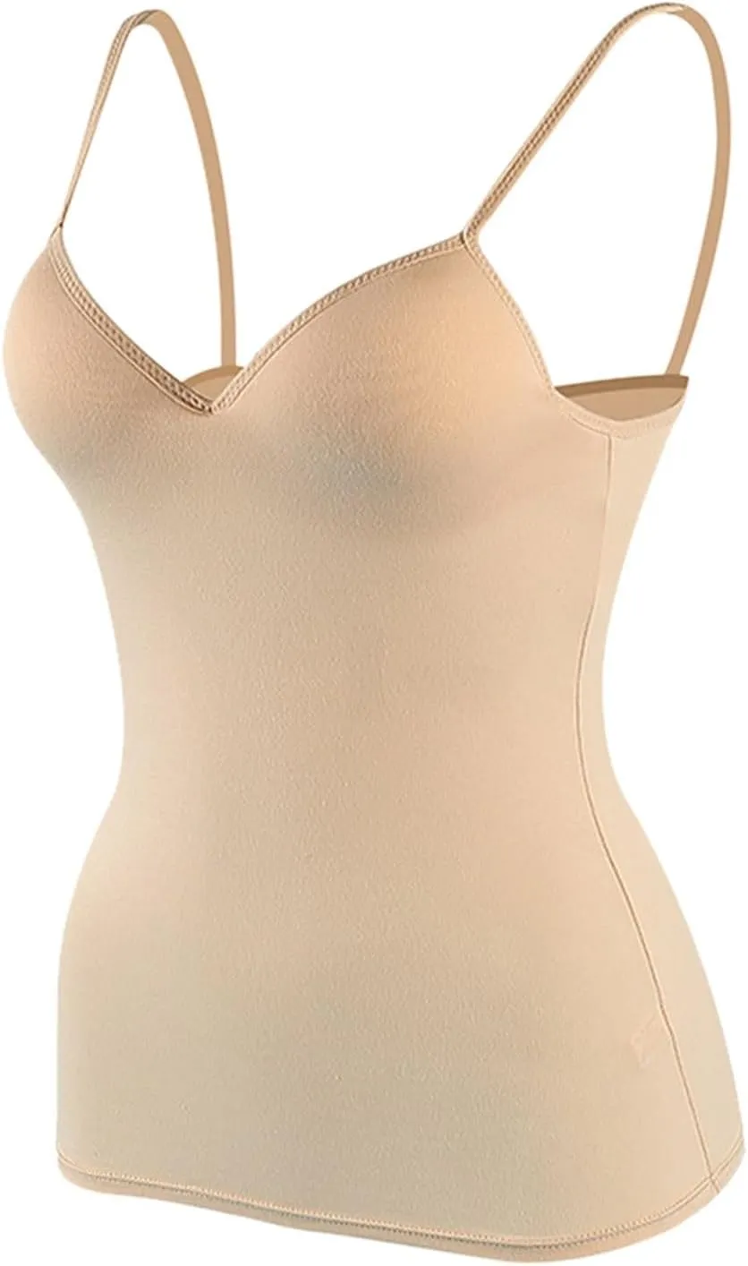 Women Shelf Bra Tank Tops Spaghetti Straps Basic Padded Camisole Yoga Shirts Cotton Undershirt