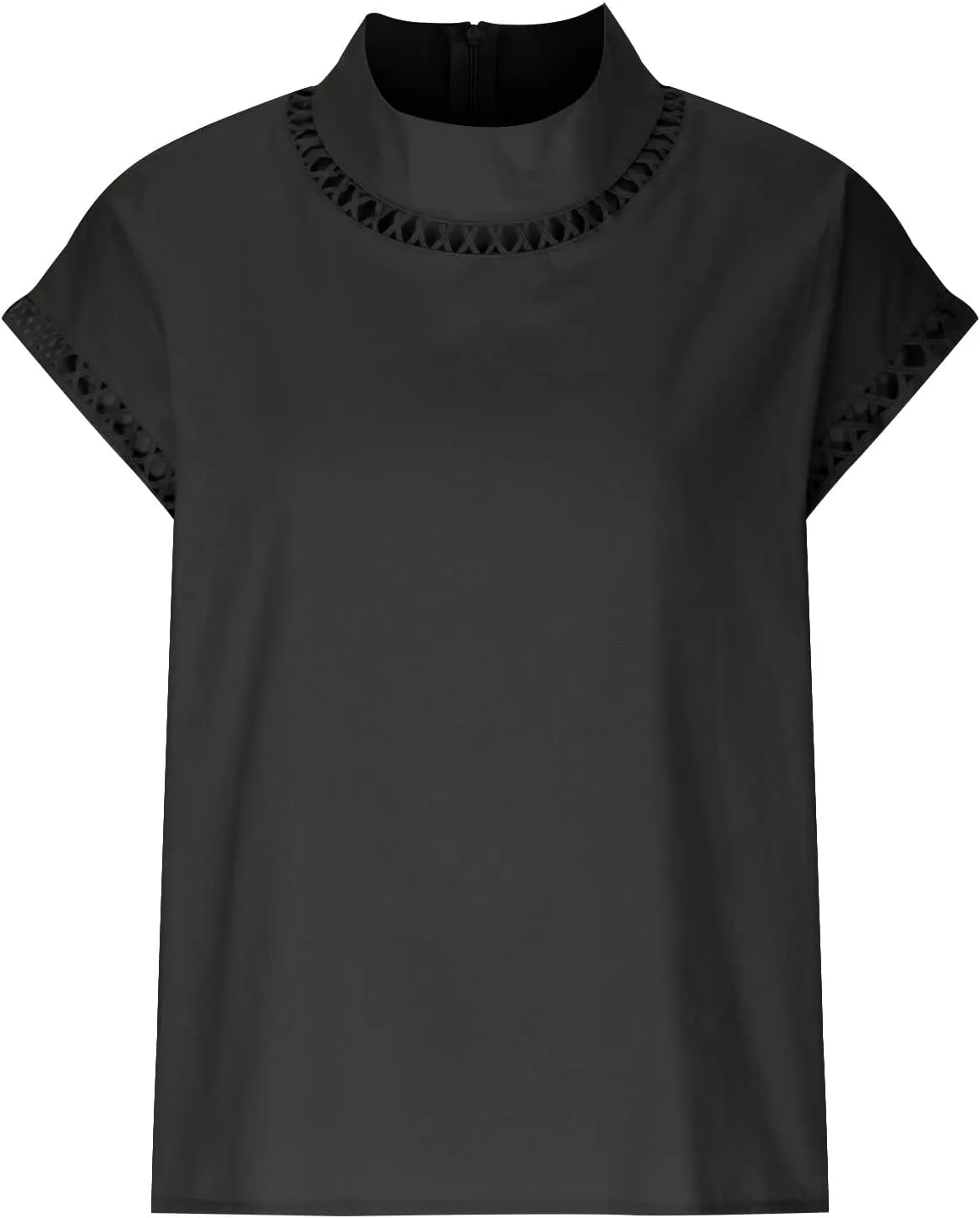Women Summer Cotton Linen Tops 2025 Casual Loose Eyelet Cap Sleeve T Shirt Trendy Oversized Mock Neck Blouses Tees