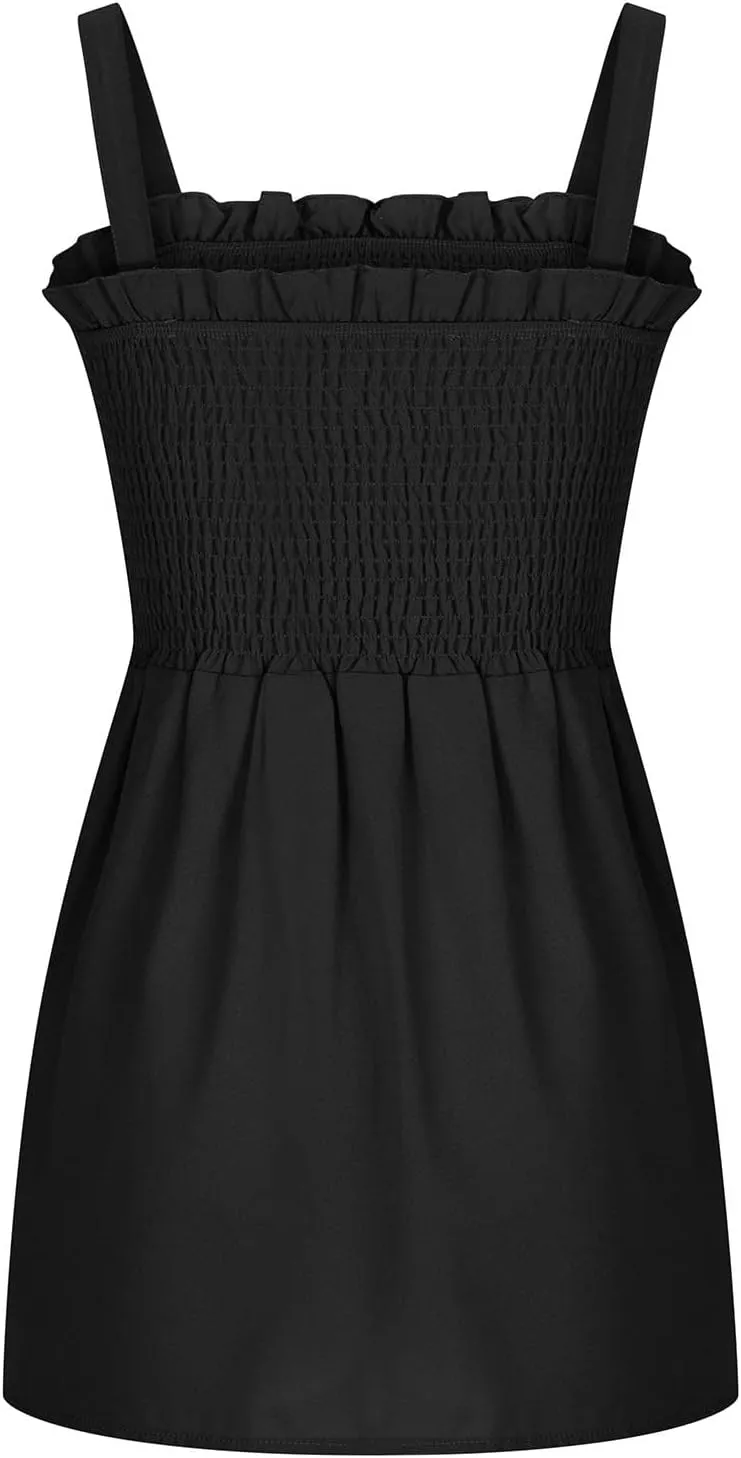Women Summer Sleeveless Tank Top Ruched Ruffle Flowy Camisole Tummy Control Casual Longline Cami Blouse