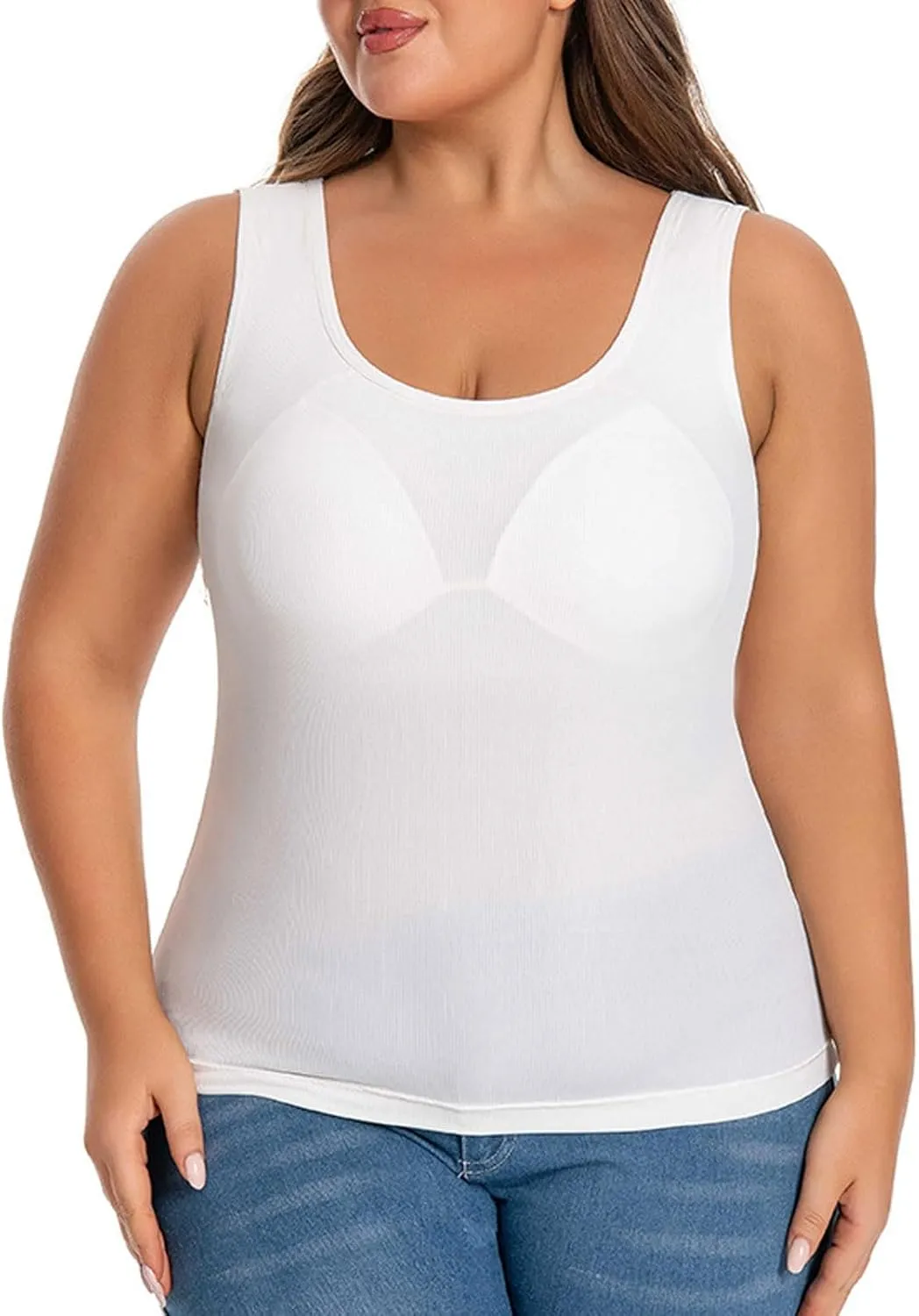 Women Tank Top with Built in Bra Plus Size Padded Camisole Shelf Bra Workout Yoga Shirt Casual Basic Undershirt