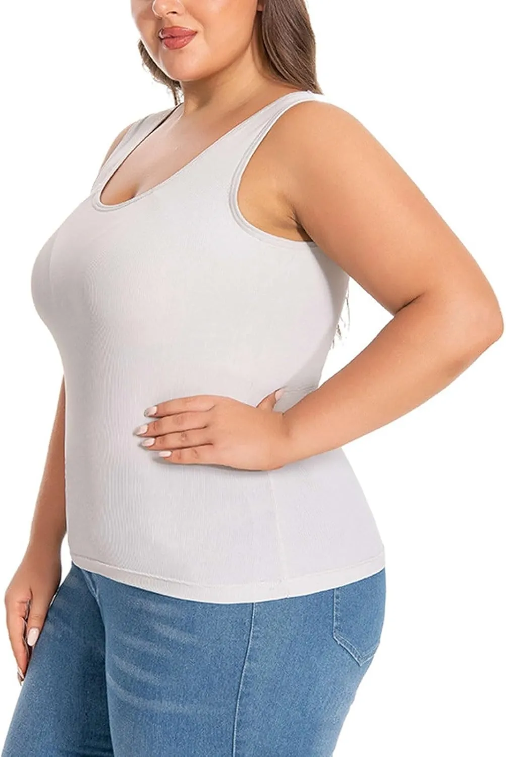 Women Tank Top with Built in Bra Plus Size Padded Camisole Shelf Bra Workout Yoga Shirt Casual Basic Undershirt