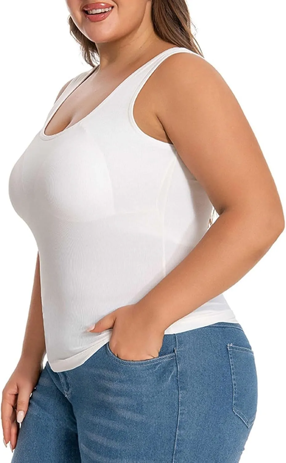 Women Tank Top with Built in Bra Plus Size Padded Camisole Shelf Bra Workout Yoga Shirt Casual Basic Undershirt