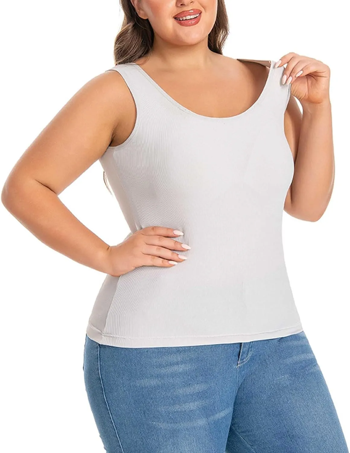 Women Tank Top with Built in Bra Plus Size Padded Camisole Shelf Bra Workout Yoga Shirt Casual Basic Undershirt