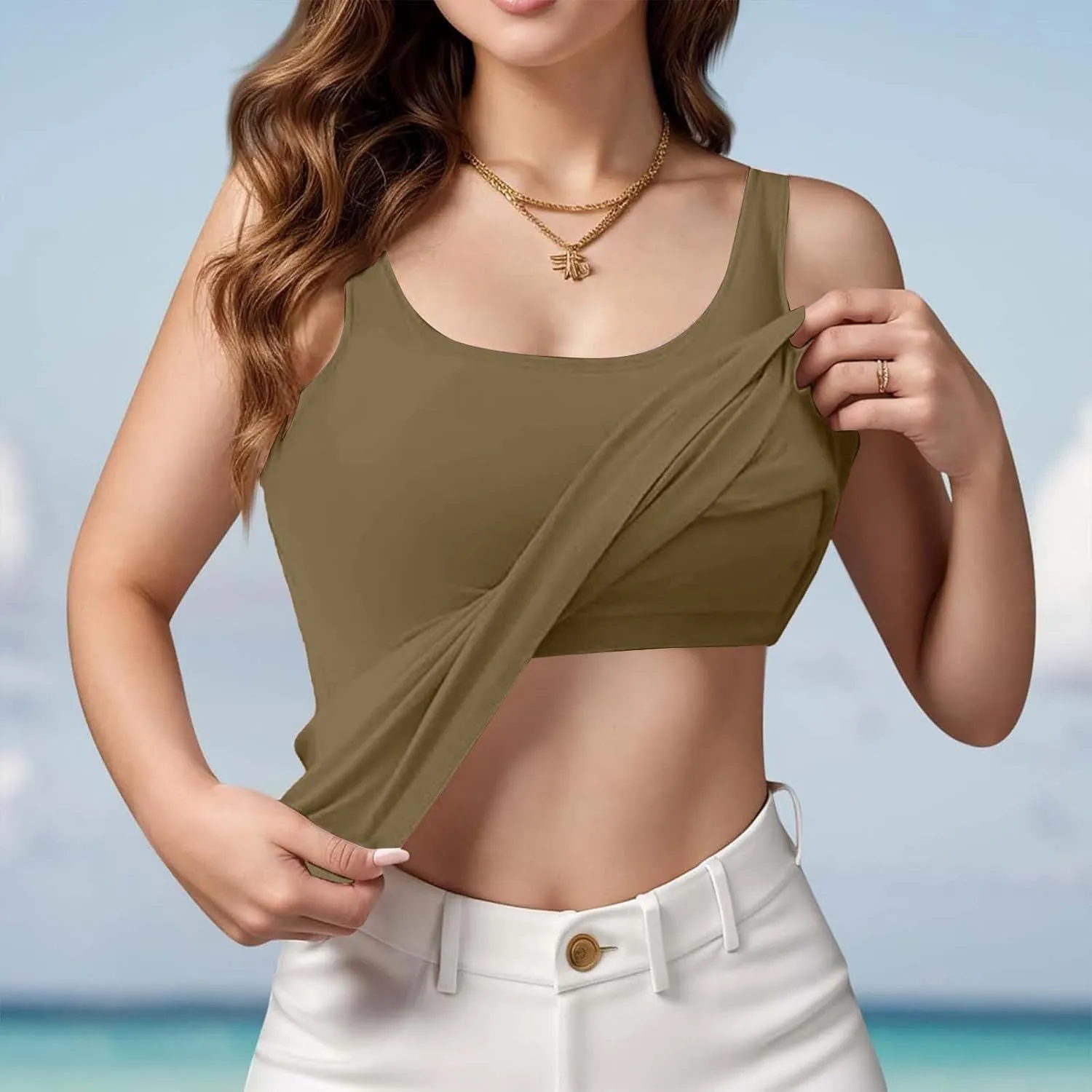Women Tank Tops Shelf Bra Summer Basic Padded Yoga Camisoles for Casual Fitness Workout Outfits Undershirts Cami