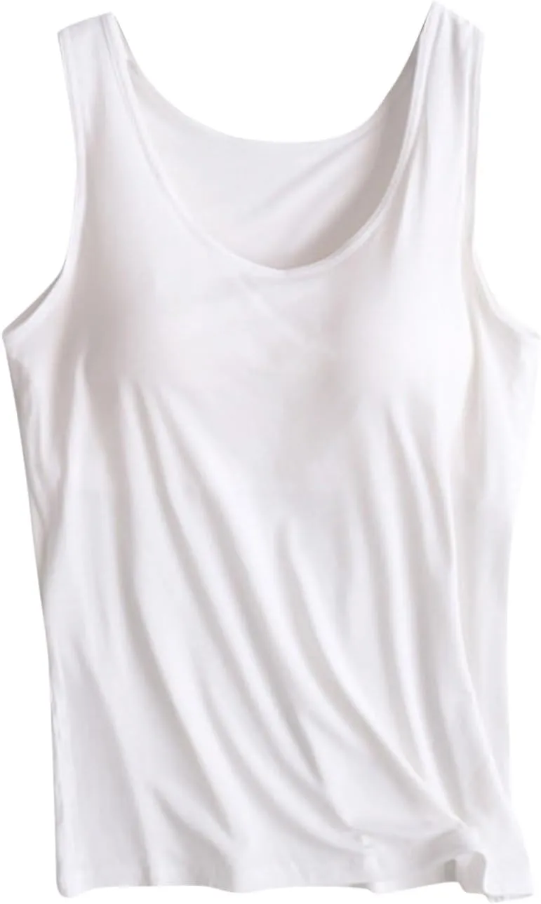 Women Tank Tops with Built in Bra Casual Modal Undershirt Summer Basic Padded Yoga Shirt Shelf Bras Workout Camisole