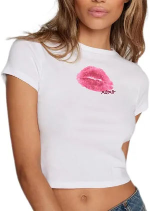 Women Y2k Baby Tees Cute Graphic Short Sleeve Crop Top Vintage Print Crop Shirt Aesthetic Crop Tee Top 00s Streetwear