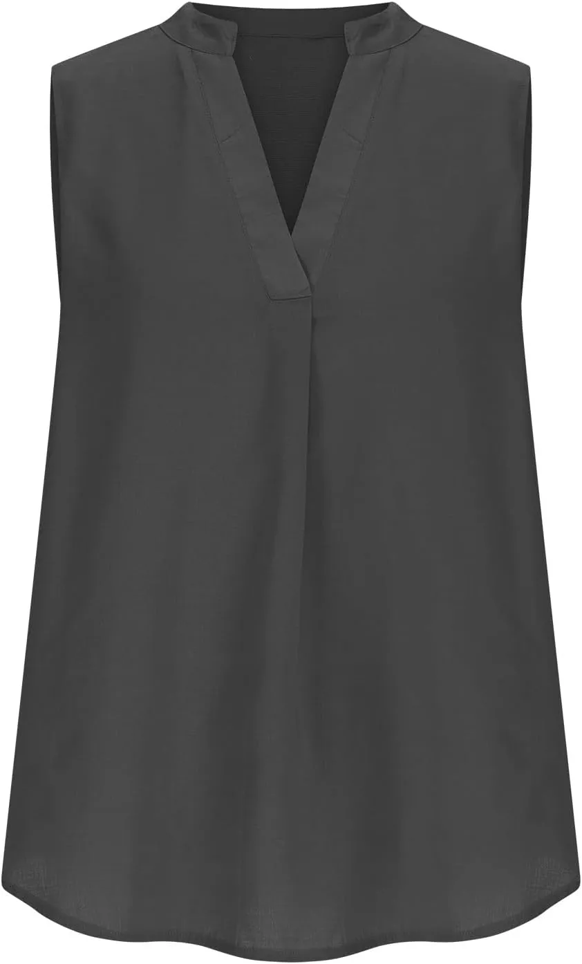 Women's Business Casual Sleeveless Shirts Summer Dressy Tank Tops Notch V Neck Work Blouse Loose Tunic Top