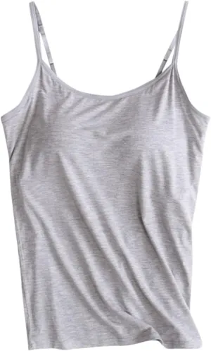 Womens Camisole with Shelf Bra Cotton Tank Top Adjustable Spaghetti Straps Cami Tops Yoga Shirt Cotton Undershirt