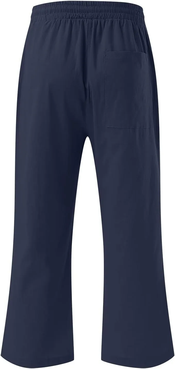 Womens Capris Summer Cotton Linen Pants Casual 2025 Trendy Elastic Waisted Cropped Trousers Beach Pants