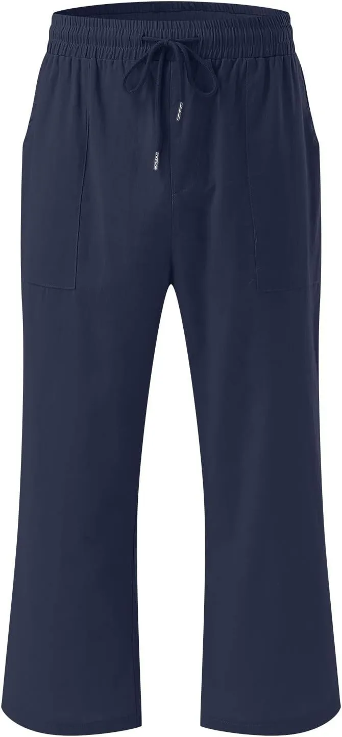Womens Capris Summer Cotton Linen Pants Casual 2025 Trendy Elastic Waisted Cropped Trousers Beach Pants