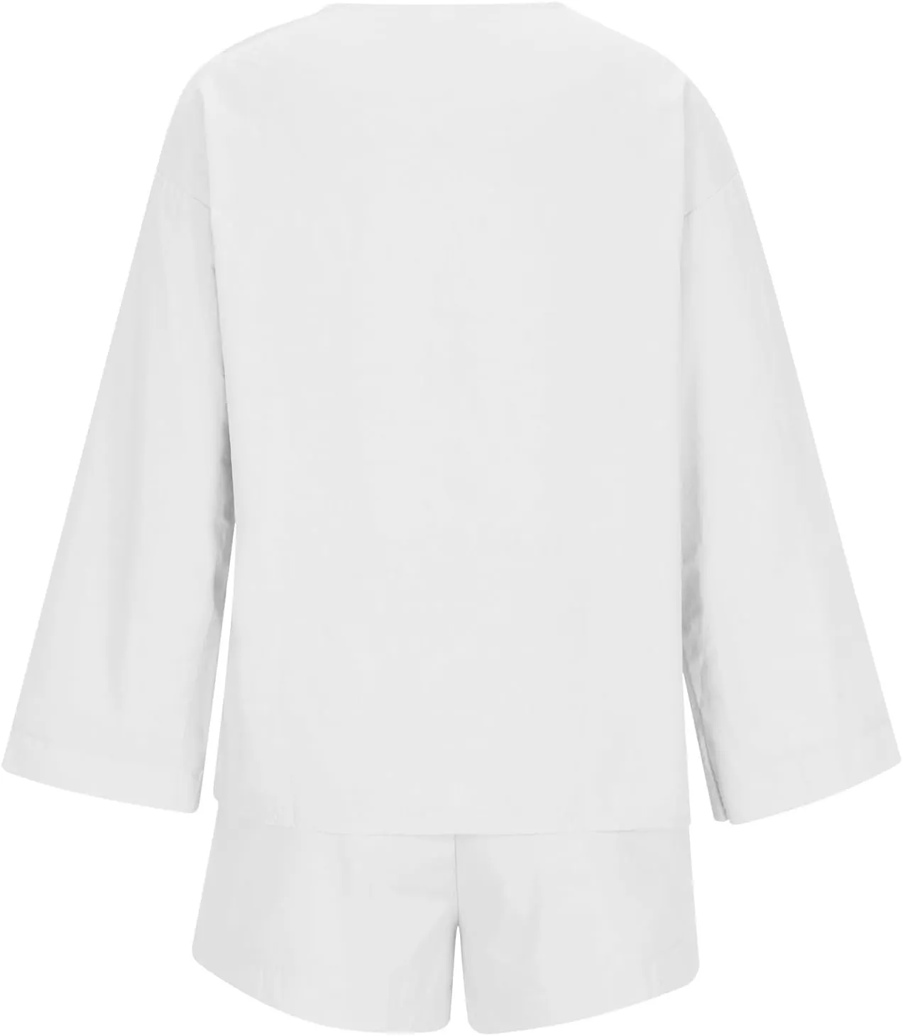 Womens Casual 2 Piece Outfits Cotton Linen Set Long Sleeve Button Down Shirts High Waisted Shorts 2024 Vacation Set
