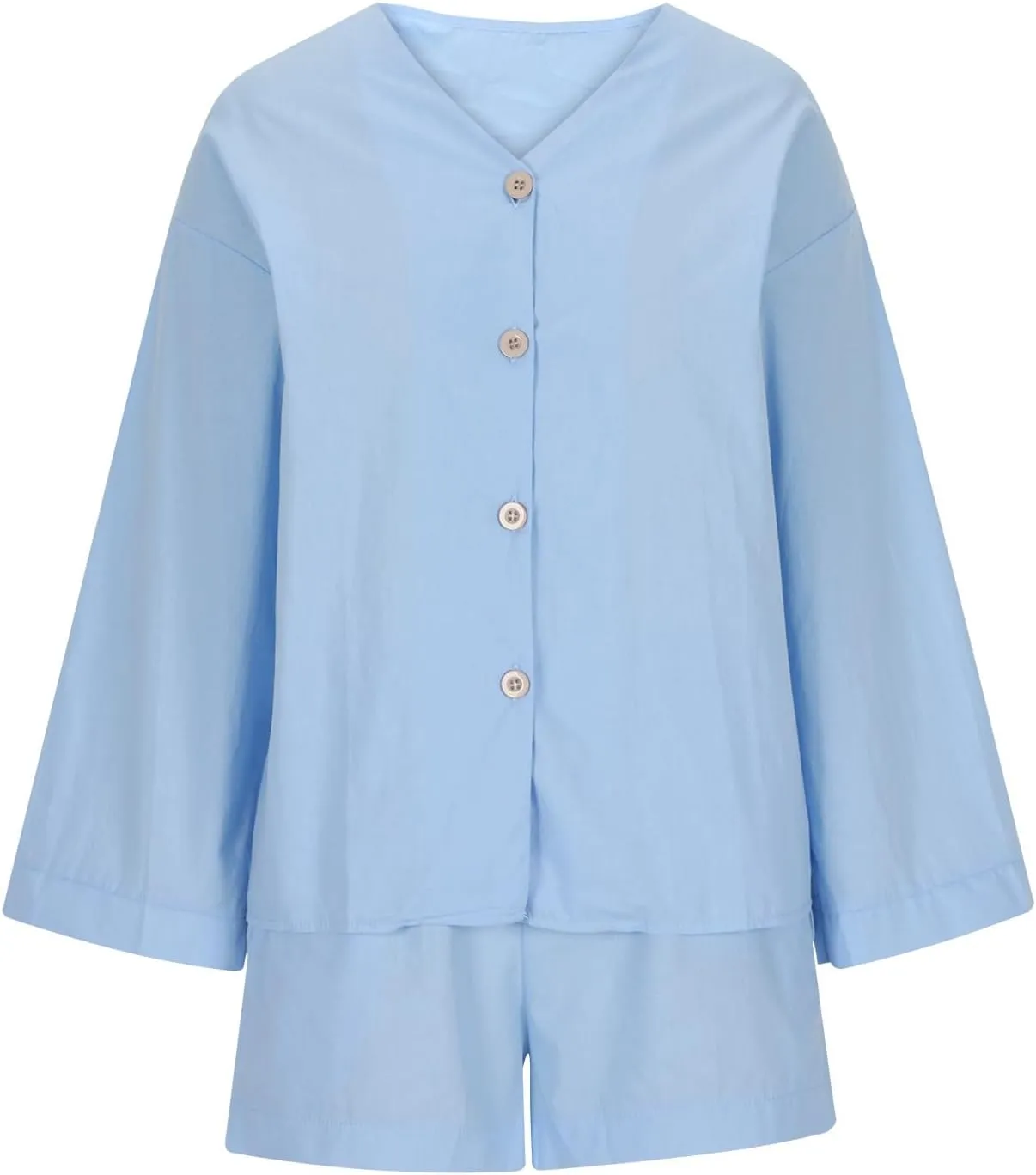 Womens Casual 2 Piece Outfits Cotton Linen Set Long Sleeve Button Down Shirts High Waisted Shorts 2024 Vacation Set