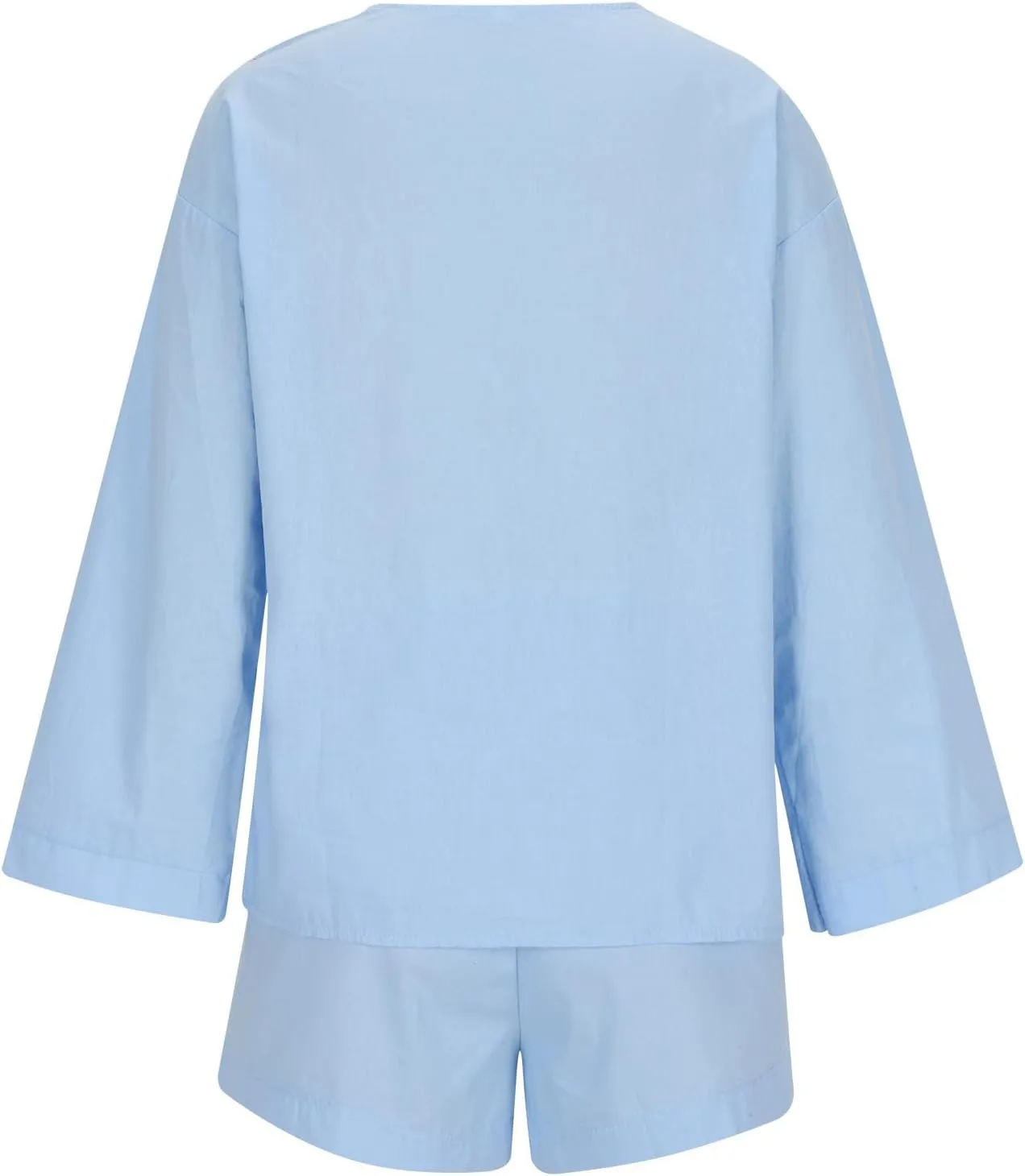 Womens Casual 2 Piece Outfits Cotton Linen Set Long Sleeve Button Down Shirts High Waisted Shorts 2024 Vacation Set