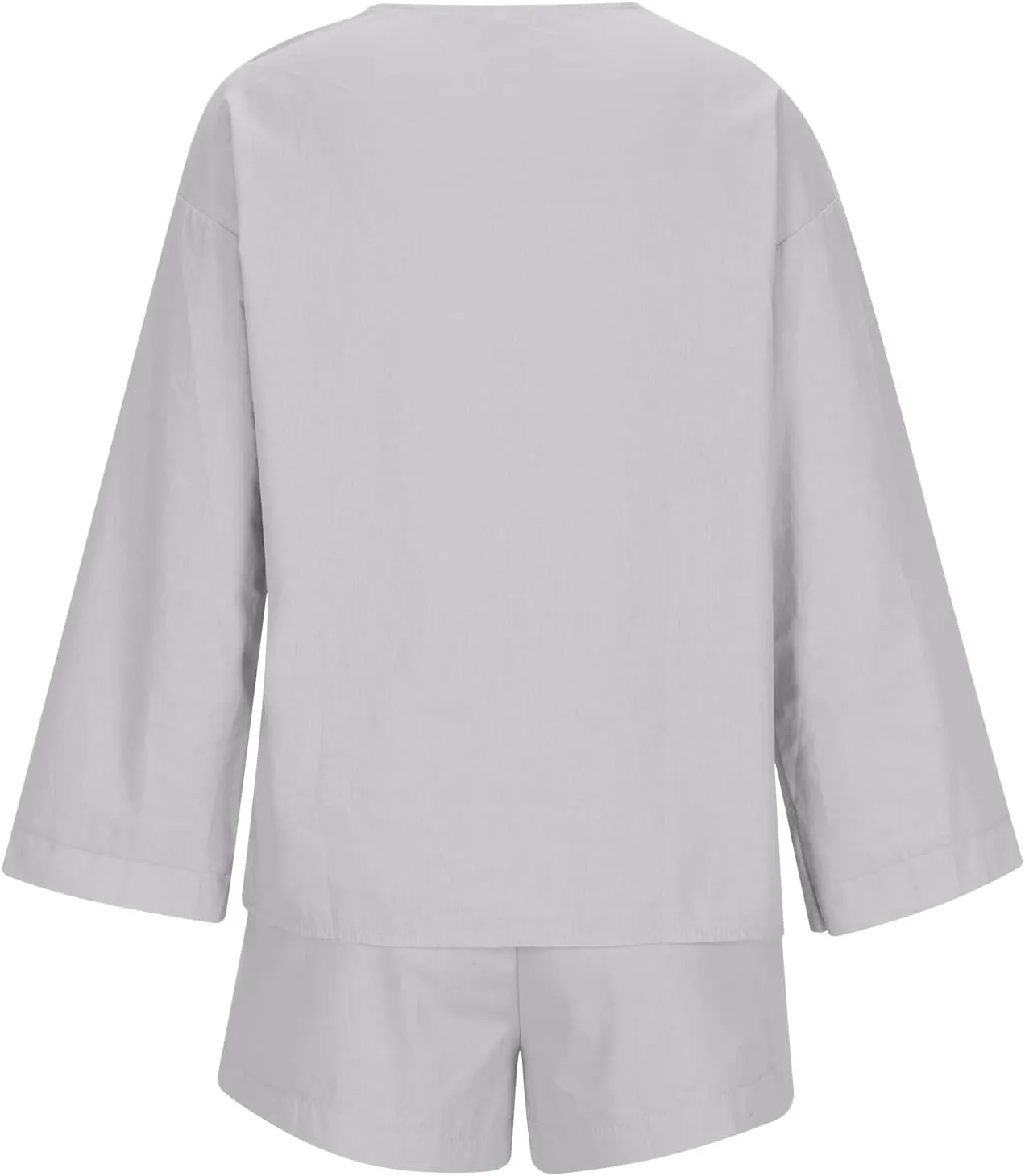 Womens Casual 2 Piece Outfits Cotton Linen Set Long Sleeve Button Down Shirts High Waisted Shorts 2024 Vacation Set