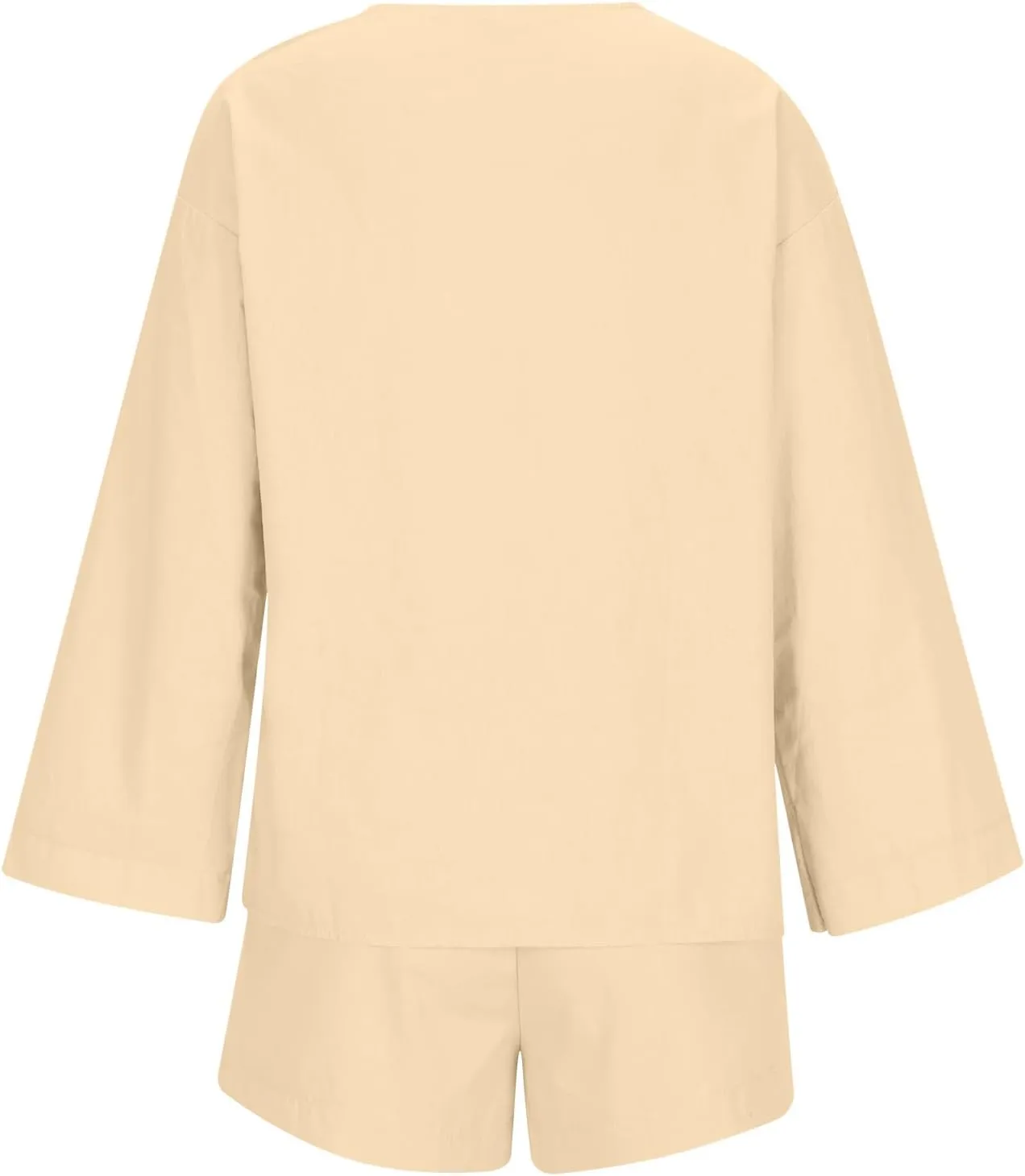 Womens Casual 2 Piece Outfits Cotton Linen Set Long Sleeve Button Down Shirts High Waisted Shorts 2024 Vacation Set