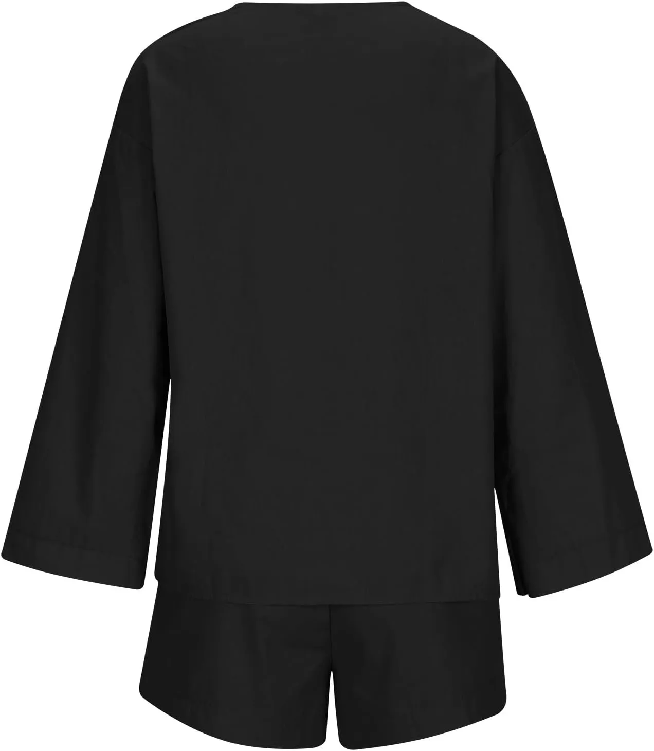 Womens Casual 2 Piece Outfits Cotton Linen Set Long Sleeve Button Down Shirts High Waisted Shorts 2024 Vacation Set