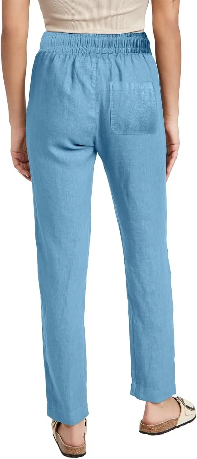 Womens Casual Cotton Linen Pants Drawstring Loose Summer Trousers Straight Leg Comfy Lounge Long Trousers with Pocket