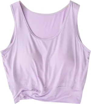 Womens Casual Modal Tank Tops with Built in Bra Basic Crop Padded Yoga Shirts Summer Loose Camisoles Undershirt