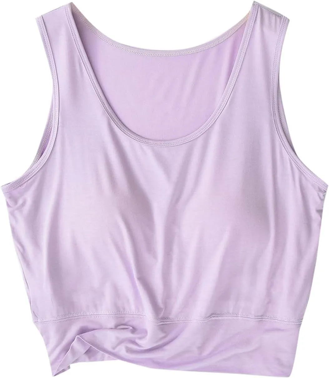 Womens Casual Modal Tank Tops with Built in Bra Basic Crop Padded Yoga Shirts Summer Loose Camisoles Undershirt