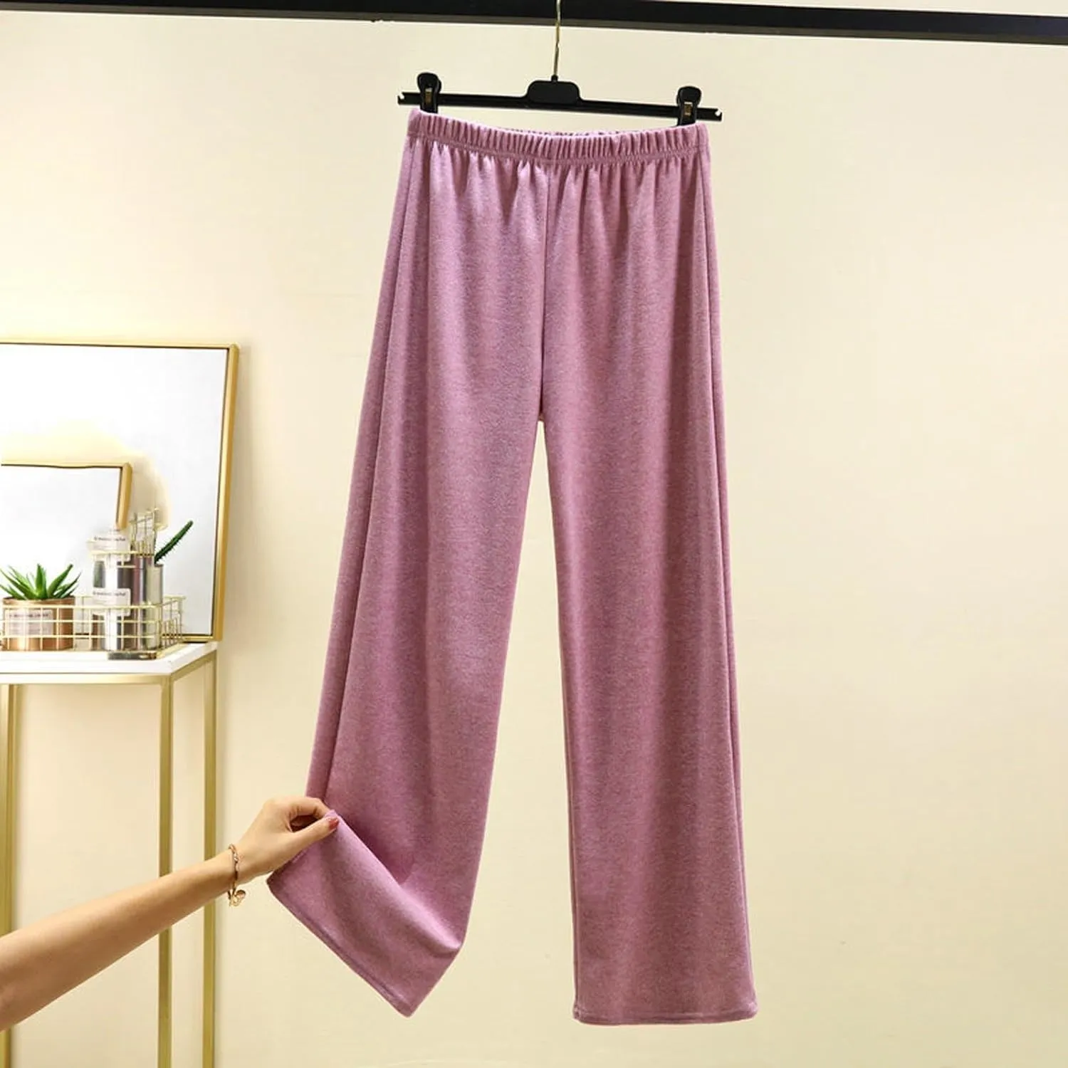 Womens Casual Pajamas Set 2 Pieces Fall Winter Soft Warm Cozy Sleepwear Pant Simple Solid Daily Loungewear Outfits