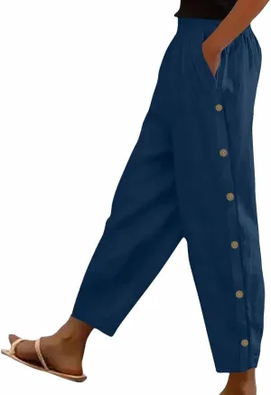 Womens Casual Pants Lightweight High Waist Elastic Straight Leg Lounge Pant Summer Loose Travel Trousers with Pockets