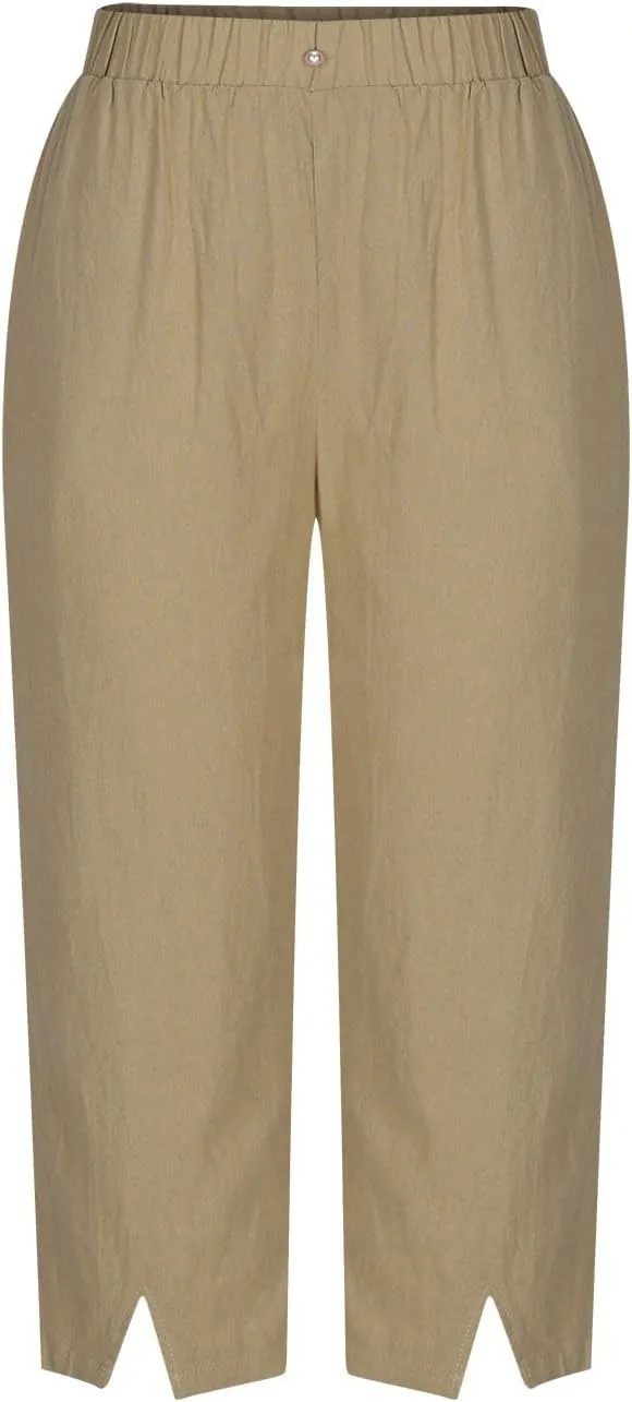 Women's Cotton Linen Capri Pants with Pockets Lightweight Travel Hiking Summer Pant Casual Straight Leg Sweatpants