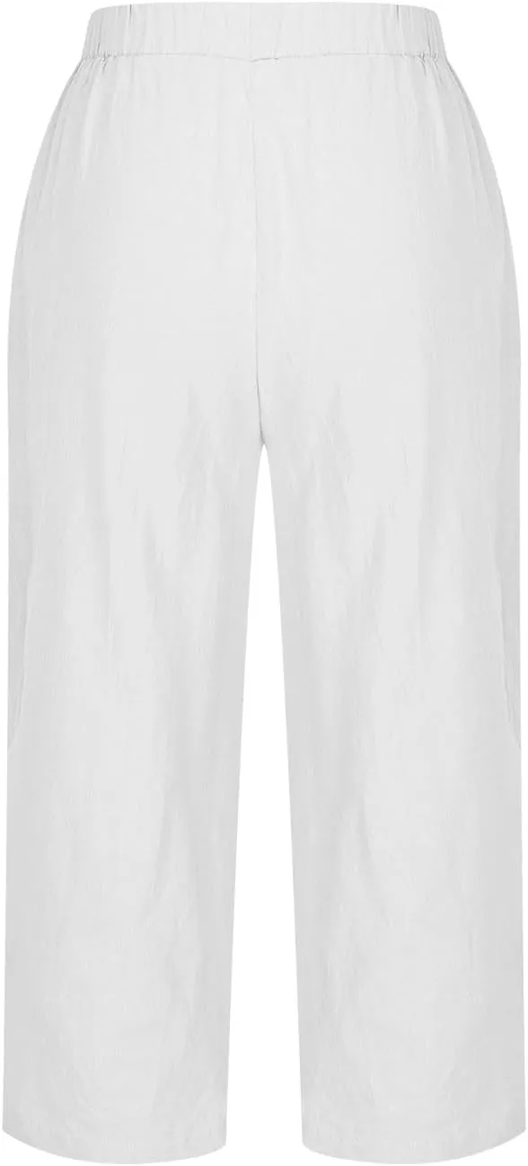Women's Cotton Linen Capri Pants with Pockets Lightweight Travel Hiking Summer Pant Casual Straight Leg Sweatpants