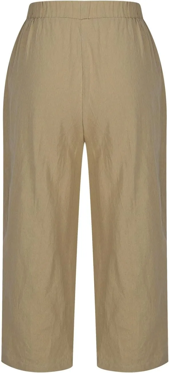 Women's Cotton Linen Capri Pants with Pockets Lightweight Travel Hiking Summer Pant Casual Straight Leg Sweatpants
