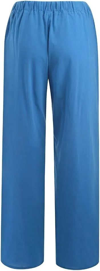 Women's Cotton Linen Wide Leg Pants Low Waisted Flowy Flare Trousers Athletic Fit Gym Fitness Yoga Straight Leg Pants