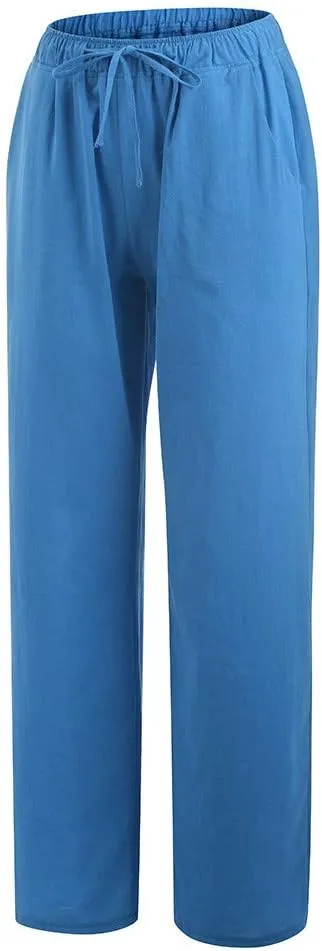 Women's Cotton Linen Wide Leg Pants Low Waisted Flowy Flare Trousers Athletic Fit Gym Fitness Yoga Straight Leg Pants
