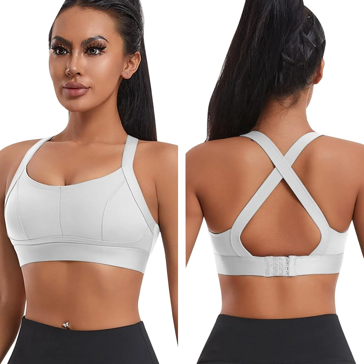 Womens Criss Cross Back Sports Bra - Scoop Neck Padded Low Impact Yoga Bra Workout Crop Top with Built in Bra
