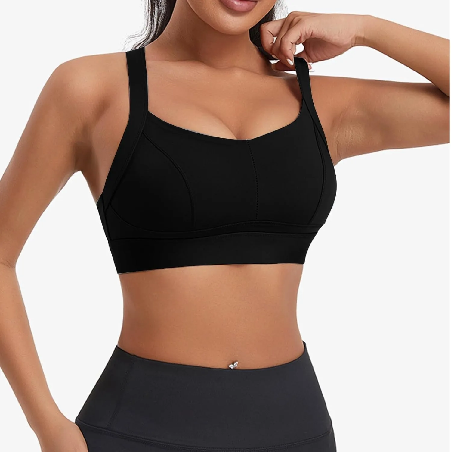 Womens Criss Cross Back Sports Bra - Scoop Neck Padded Low Impact Yoga Bra Workout Crop Top with Built in Bra