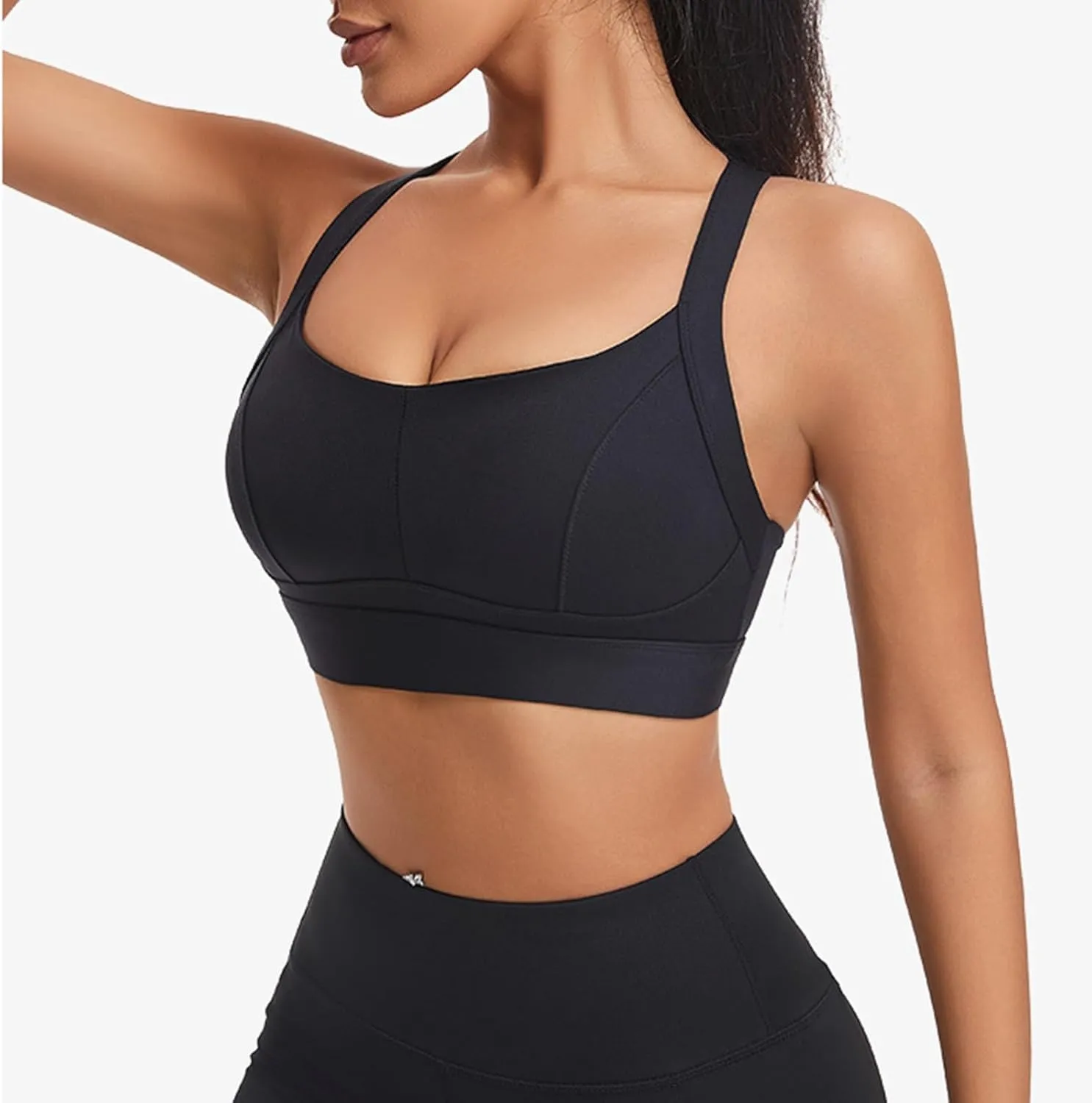 Womens Criss Cross Back Sports Bra - Scoop Neck Padded Low Impact Yoga Bra Workout Crop Top with Built in Bra