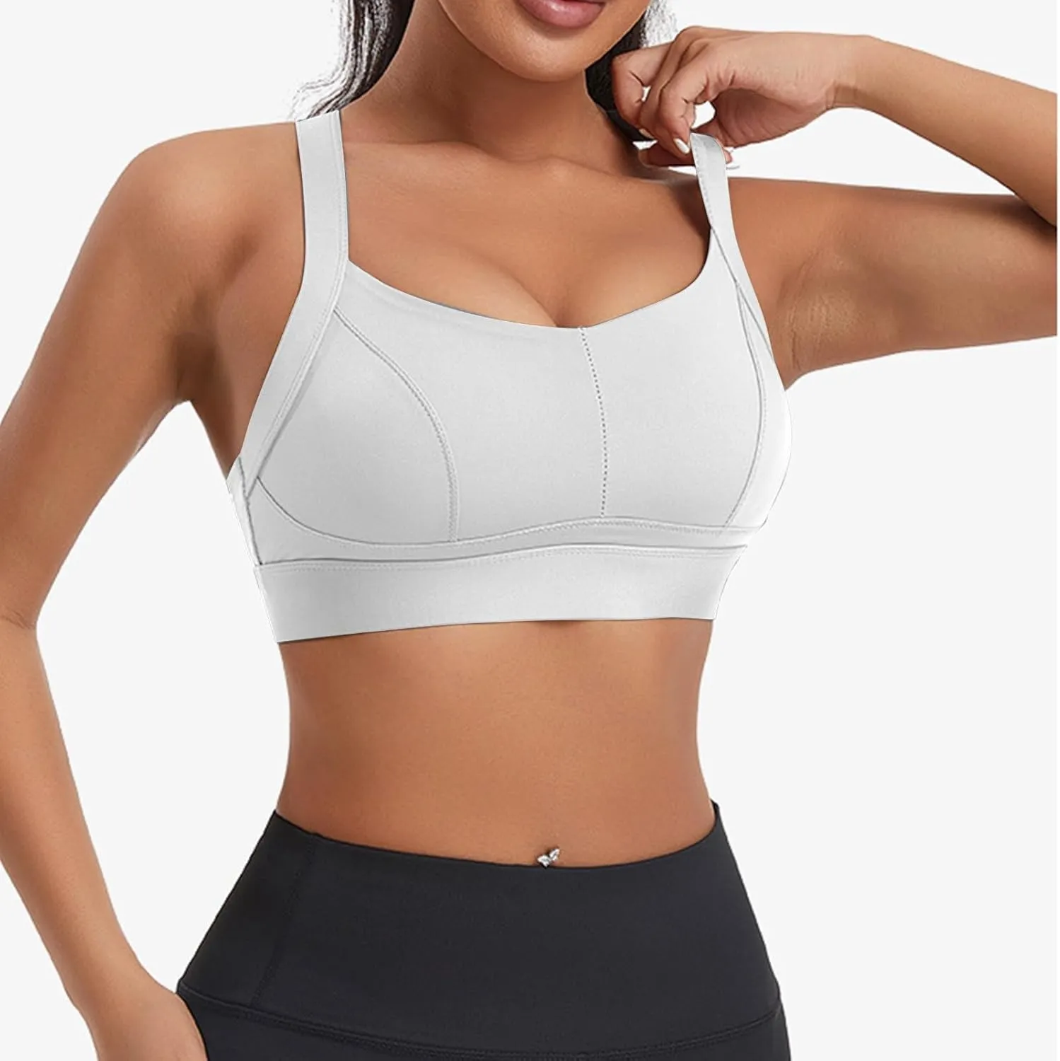 Womens Criss Cross Back Sports Bra - Scoop Neck Padded Low Impact Yoga Bra Workout Crop Top with Built in Bra