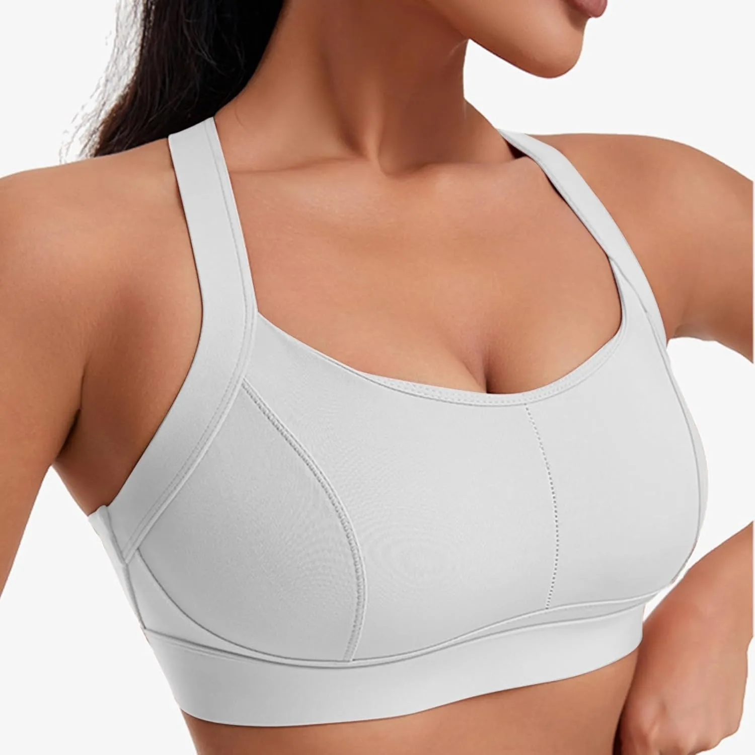 Womens Criss Cross Back Sports Bra - Scoop Neck Padded Low Impact Yoga Bra Workout Crop Top with Built in Bra