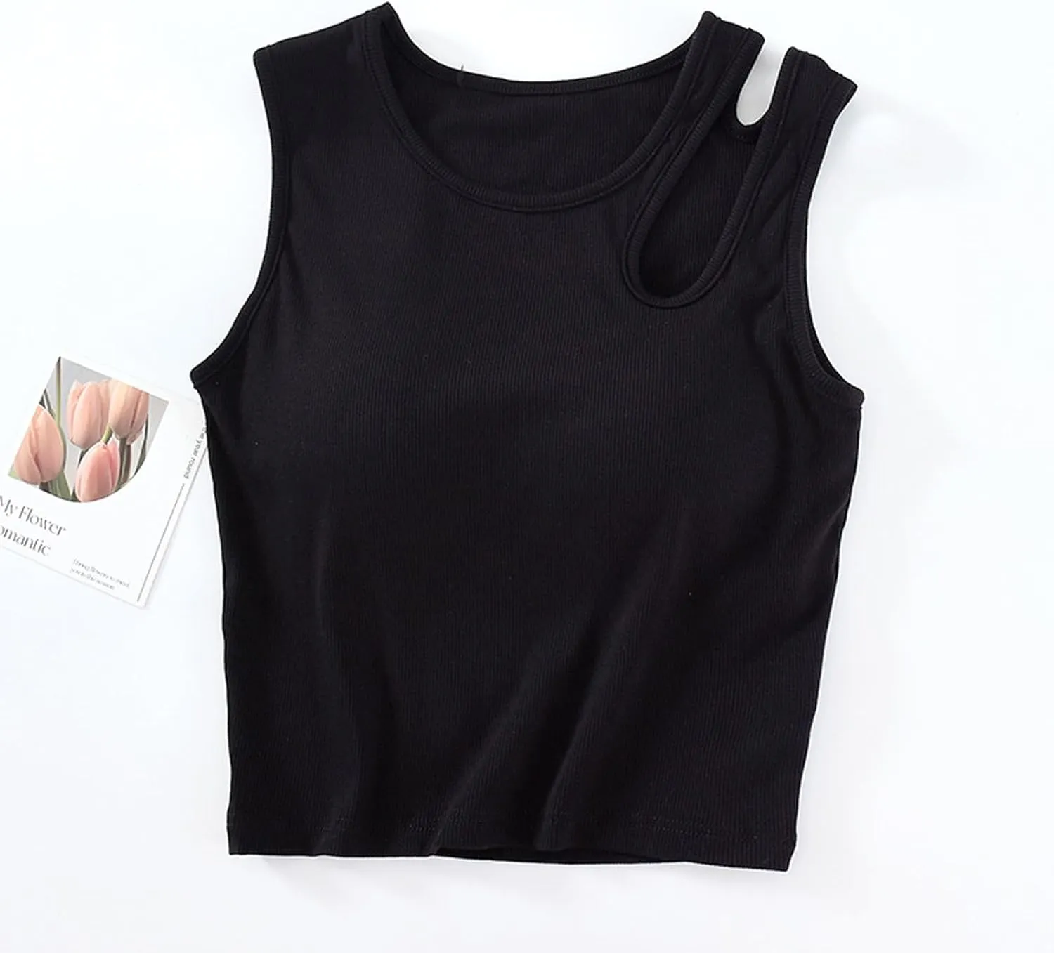 Womens Crop Tank Tops with Built in Bra Sexy Cutout Strap Padded Yoga Shirts Slim Fit Basic Sleeveless Workout Tees