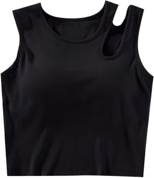 Womens Crop Tank Tops with Built in Bra Sexy Cutout Strap Padded Yoga Shirts Slim Fit Basic Sleeveless Workout Tees