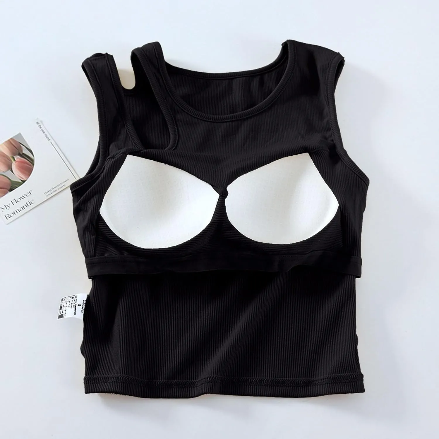 Womens Crop Tank Tops with Built in Bra Sexy Cutout Strap Padded Yoga Shirts Slim Fit Basic Sleeveless Workout Tees