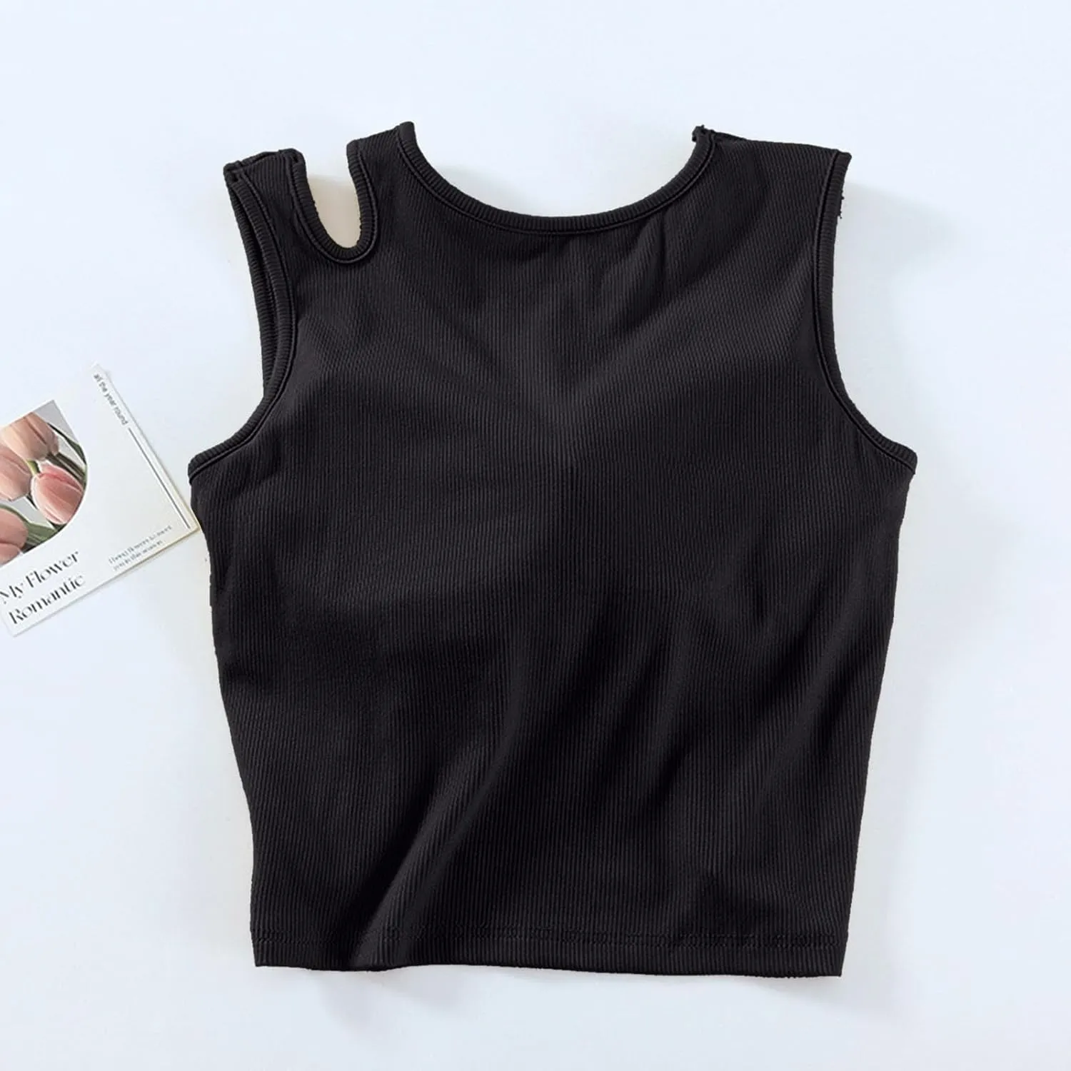 Womens Crop Tank Tops with Built in Bra Sexy Cutout Strap Padded Yoga Shirts Slim Fit Basic Sleeveless Workout Tees